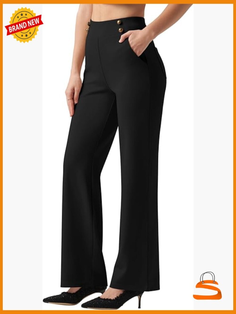 Wide Leg Dress Pants High Waisted Stretch Work Slacks Pockets Petite Regular